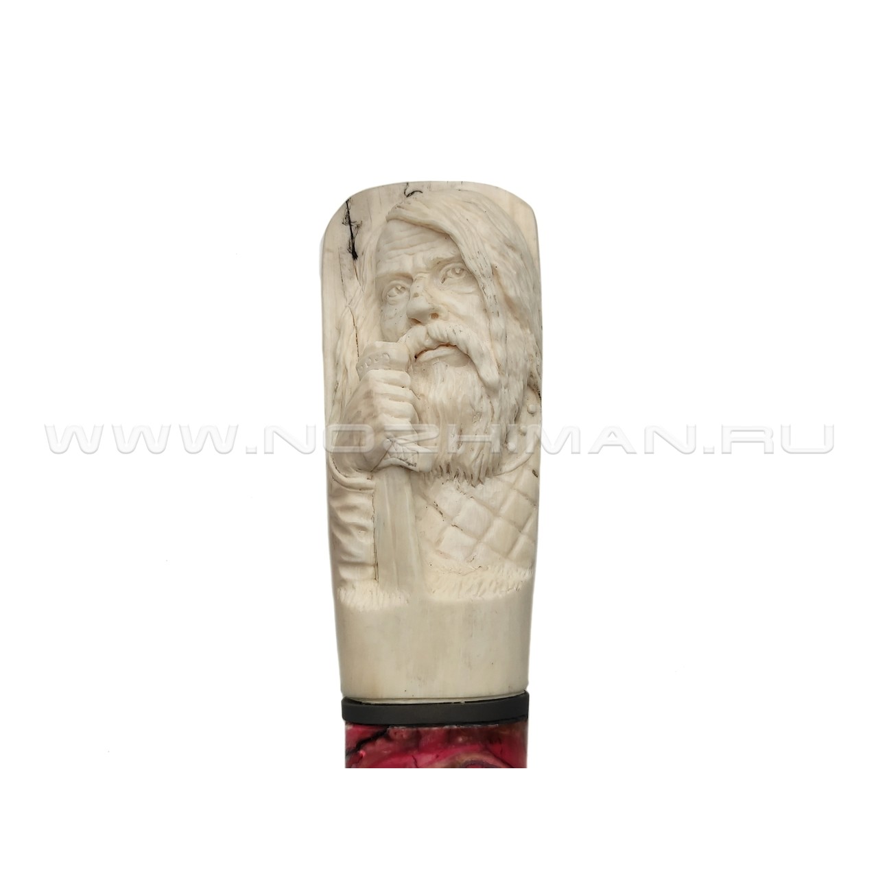 Корзун Александр меч из мозаичного дамаска (Матвеев), рукоять Бивень мамонта с резьбой и скримшоу, зуб мамонта, титан