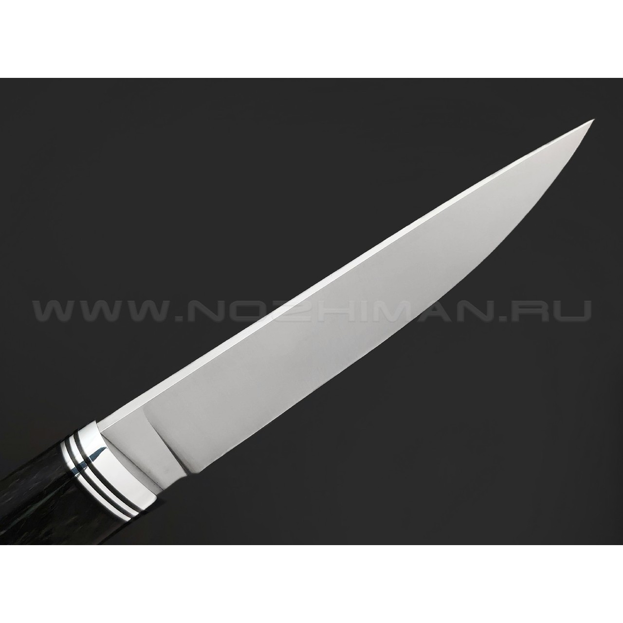 Платонов Д.Г. кованый нож Тигр сталь Х12МФ с крио, рукоять Стаб. карельская береза серая