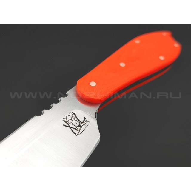 1-й Цех нож Сиськи XL сталь 440C сатин, рукоять Микарта неон-оранжевая