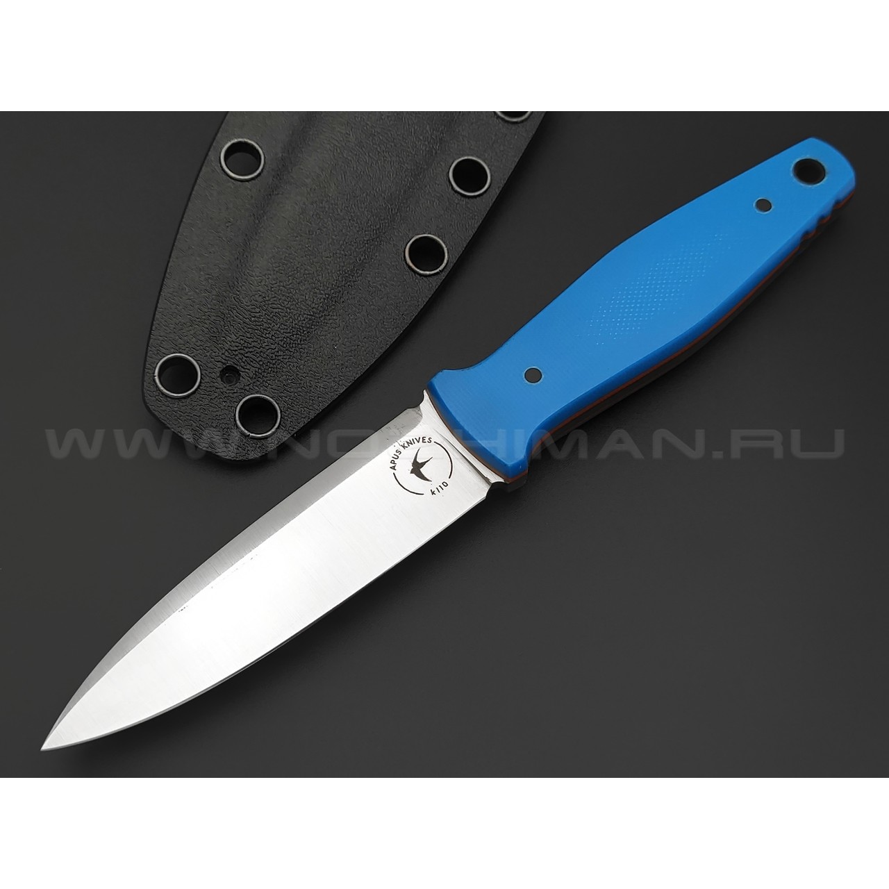 Апус нож Джиггер мини сталь K110, рукоять G10 синий