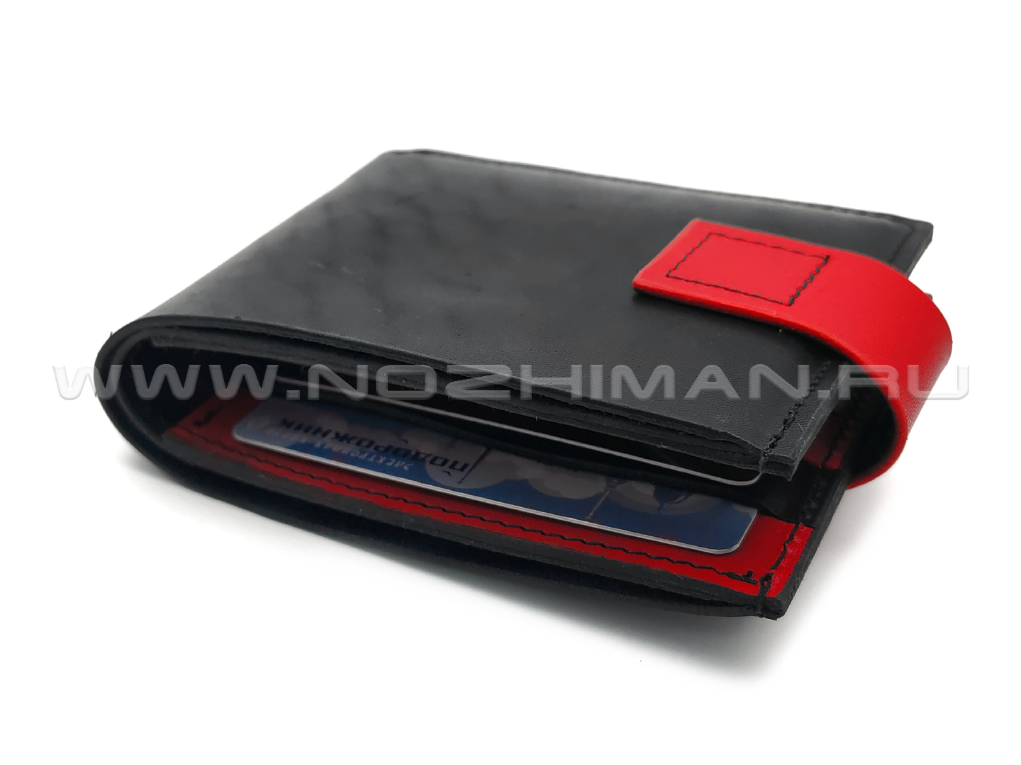 Кошелек с клапаном, 1 карман, 6 карт NK0170 натуральная кожа, черно-красный