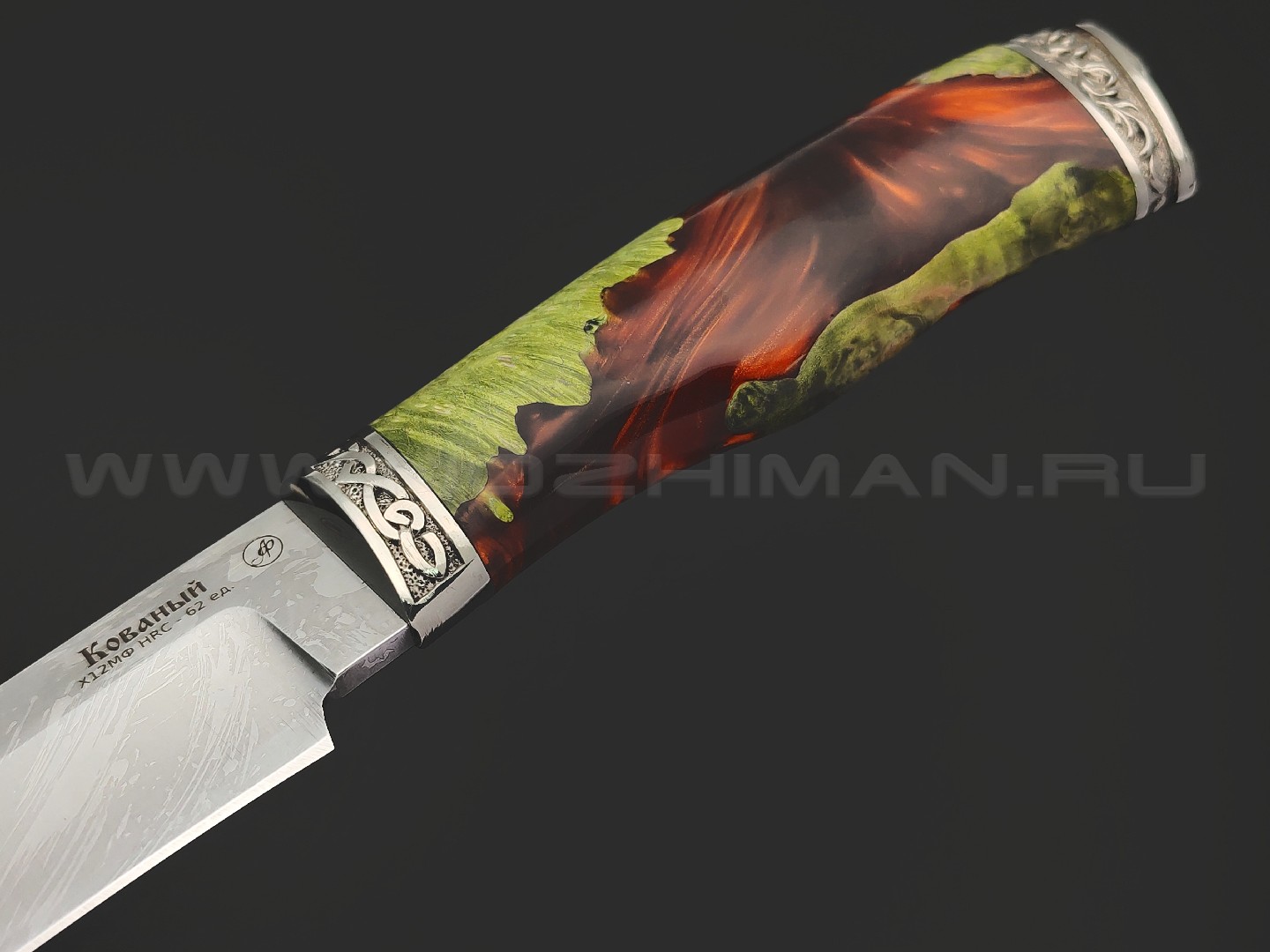 Фурсач А. А. нож Волк-2 сталь Х12МФ травление, рукоять Гибрид дерева и акрила, мельхиор