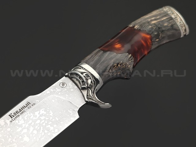 Фурсач А. А. нож Ирбис сталь Х12МФ травление, рукоять Гибрид дерева и акрила, мельхиор