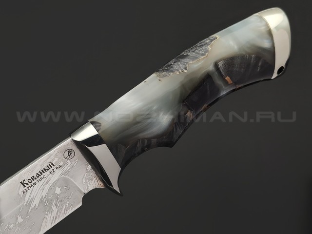 Фурсач А. А. нож Рыбак-2 сталь Х12МФ травление, рукоять Гибрид дерева и акрила, мельхиор