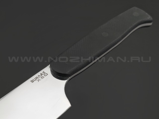 BRK кухонный нож Су-Шеф сталь X50 polish, рукоять Micarta black, пины G10 black