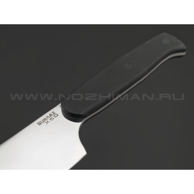 BRK кухонный нож Су-Шеф сталь X50 polish, рукоять Micarta black, пины G10 black