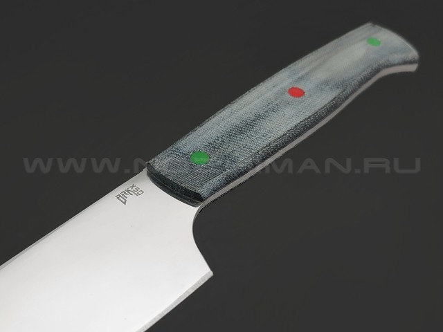 BRK кухонный нож Су-Шеф сталь X50 polish, рукоять Micarta jeans, пины G10 green & red