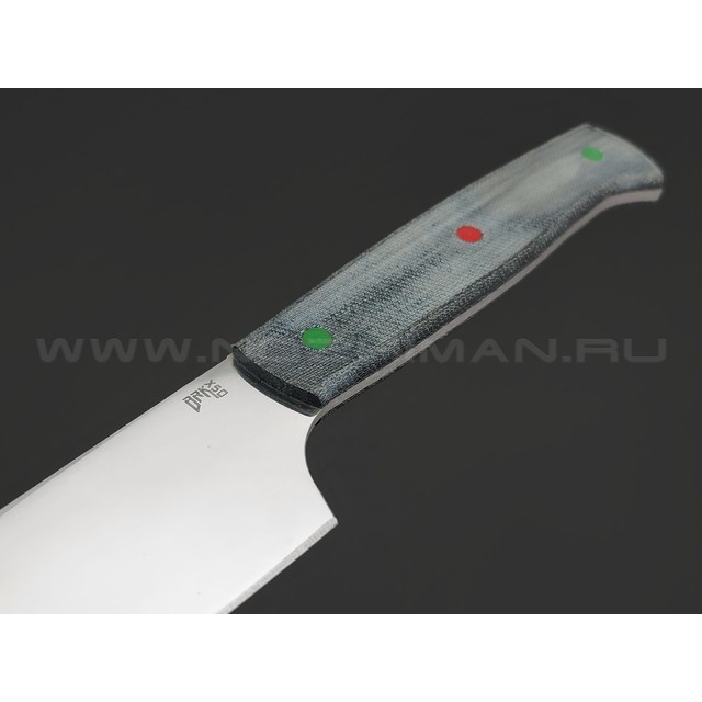 BRK кухонный нож Су-Шеф сталь X50 polish, рукоять Micarta jeans, пины G10 green & red