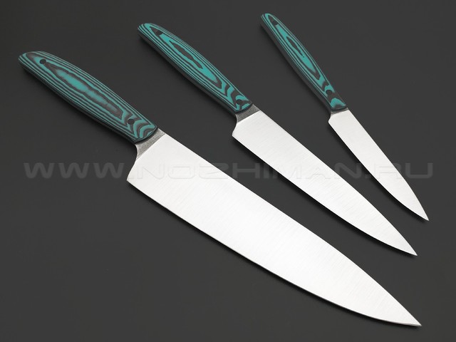 BRK набор из 3-х кухонных ножей, сталь Lomax, рукоять Carbon fiber green, пины карбон