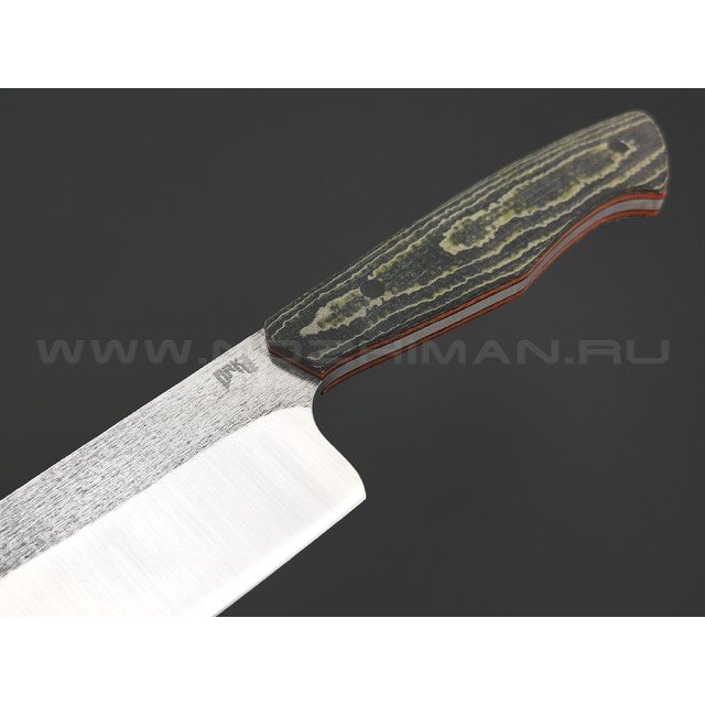 BRK кухонный нож Киритсуке сталь VG-10, рукоять Микарта джут чёрная с зелёным, пины карбон