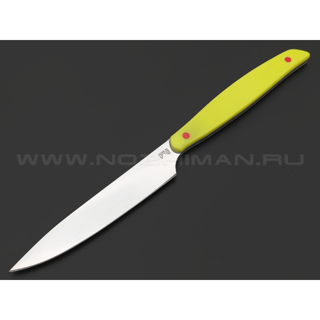 BRK кухонный нож Семечка 10 см, сталь Aus-6, рукоять G10 yellow, пины red