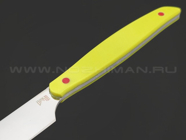 BRK кухонный нож Семечка 10 см, сталь Aus-6, рукоять G10 yellow, пины red