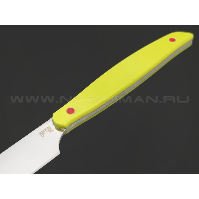 BRK кухонный нож Семечка 10 см, сталь Aus-6, рукоять G10 yellow, пины red