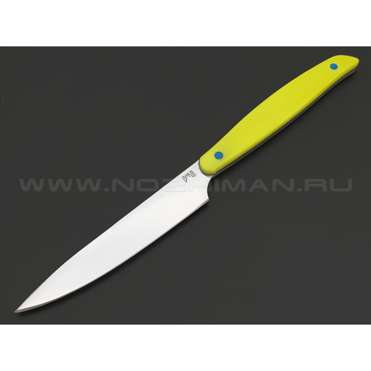 BRK кухонный нож Семечка 10 см, сталь Aus-6, рукоять G10 yellow, пины blue
