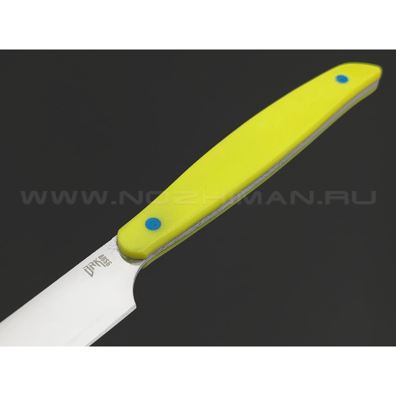 BRK кухонный нож Семечка 10 см, сталь Aus-6, рукоять G10 yellow, пины blue