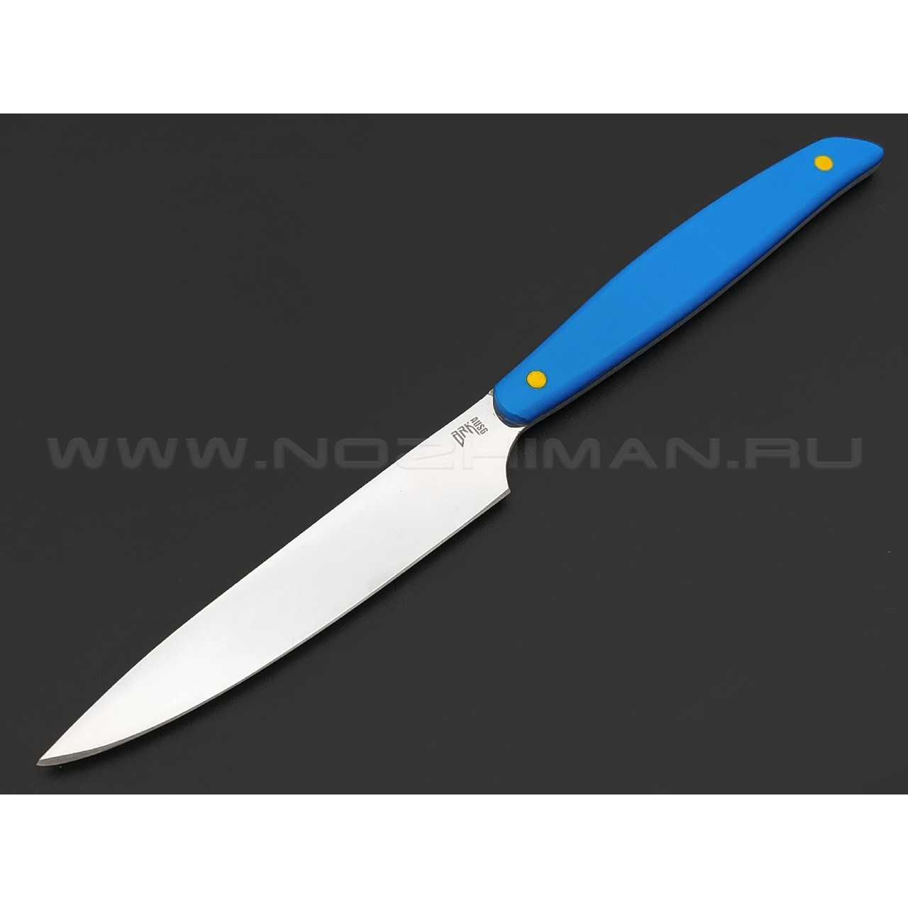 BRK кухонный нож Семечка 10 см, сталь Aus-6, рукоять G10 blue, пины yellow