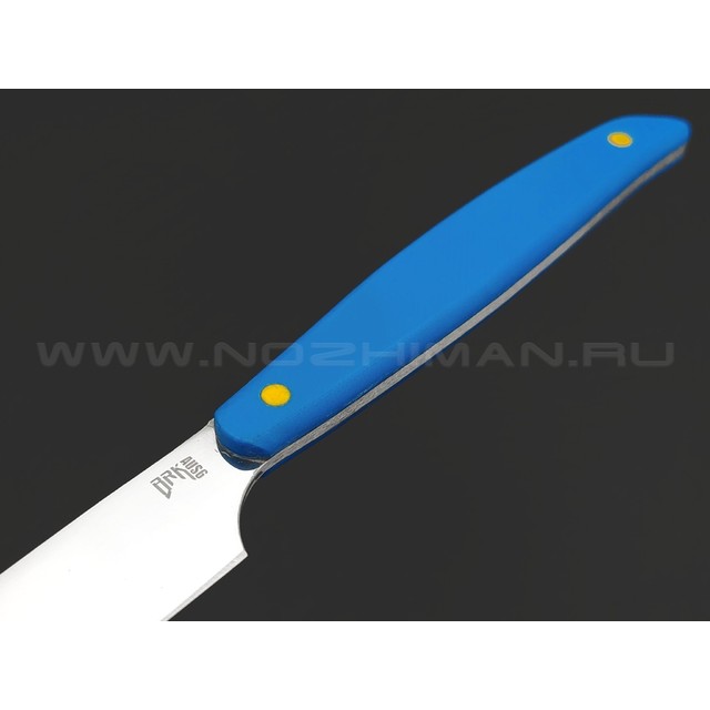 BRK кухонный нож Семечка 10 см, сталь Aus-6, рукоять G10 blue, пины yellow