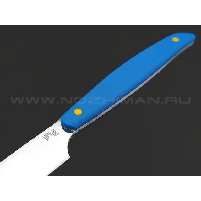 BRK кухонный нож Семечка 10 см, сталь Aus-6, рукоять G10 blue, пины yellow