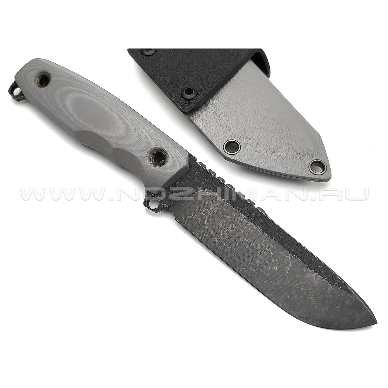 Нож с Котом Тик-Так 6 сталь Cr12 блэквош, рукоять G10 grey, kydex grey