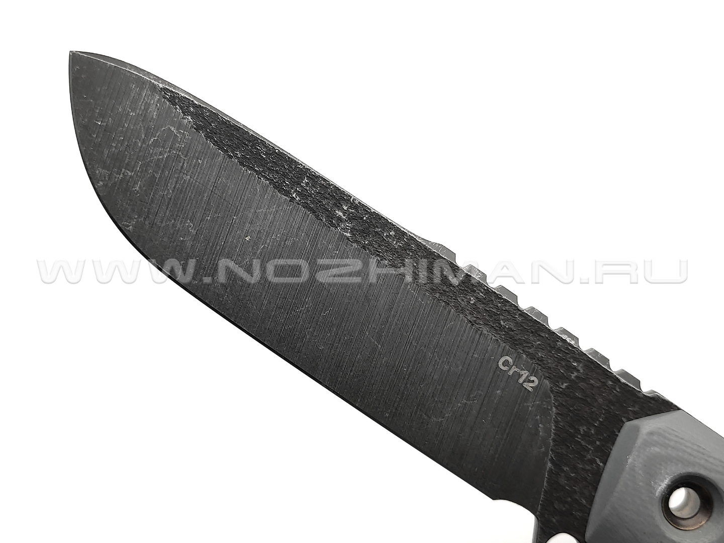 Нож с Котом Тик-Так 6 сталь Cr12 blackwash, рукоять G10 grey, kydex grey
