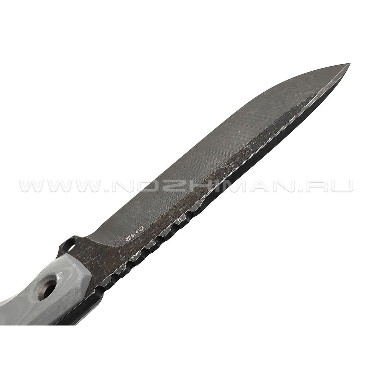Нож с Котом Тик-Так 6 сталь Cr12 блэквош, рукоять G10 grey, kydex grey