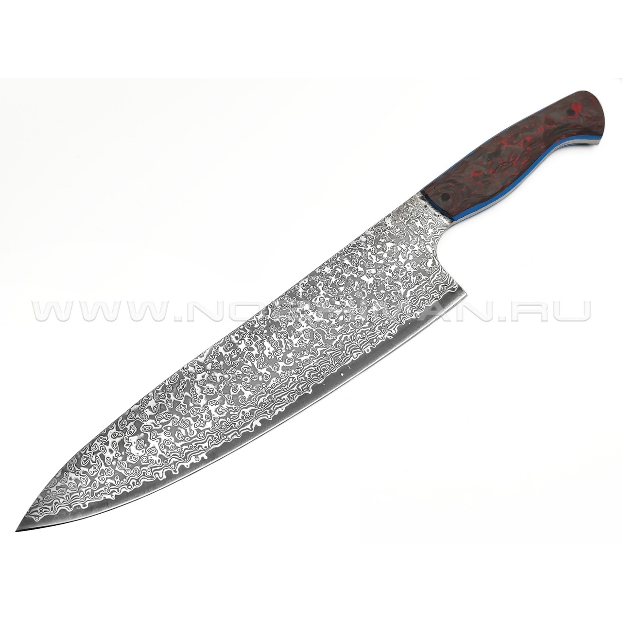 BRK шеф нож Кипучий сталь Laminated VG10 & Damascus, рукоять Carbon fiber red, G10 blue