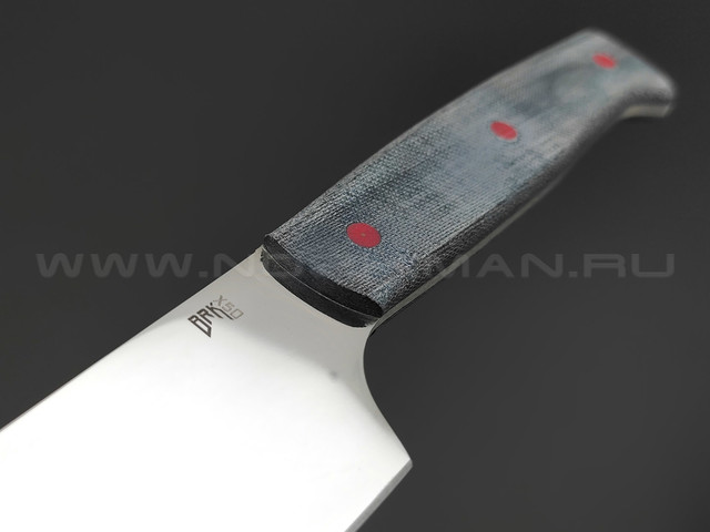 BRK кухонный нож Су-Шеф сталь X50 polish, рукоять Micarta jeans, пины G10 red