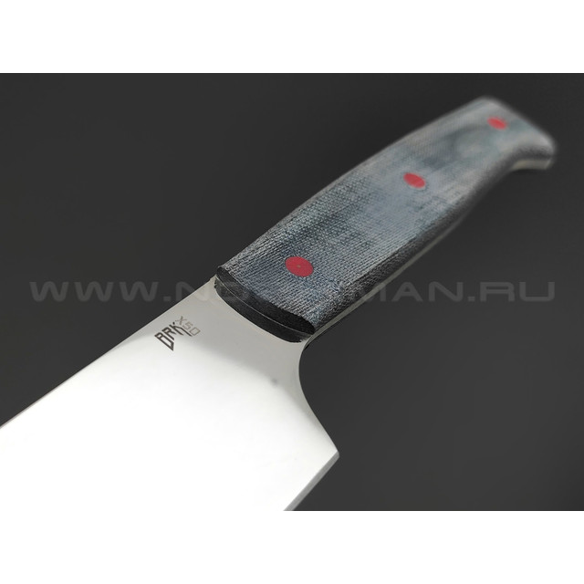 BRK кухонный нож Су-Шеф сталь X50 polish, рукоять Micarta jeans, пины G10 red