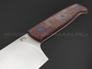 BRK кухонный нож Су-Шеф сталь X50 satin, рукоять Micarta brown, пины G10 blue