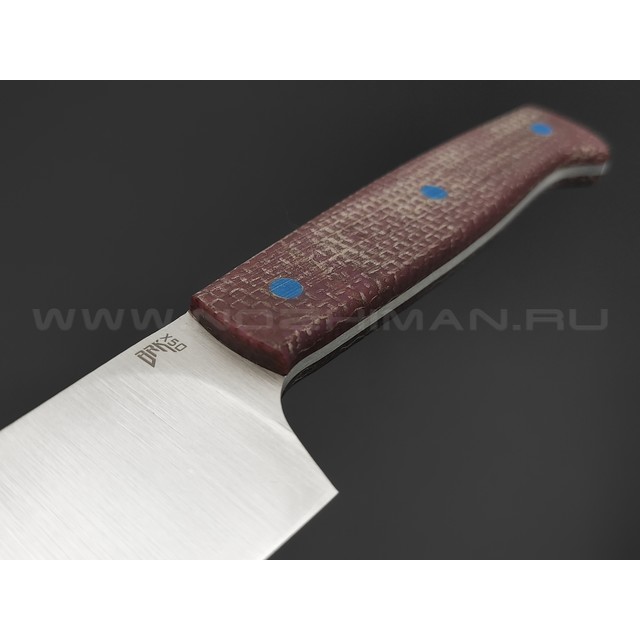 BRK кухонный нож Су-Шеф сталь X50 satin, рукоять Micarta brown, пины G10 blue