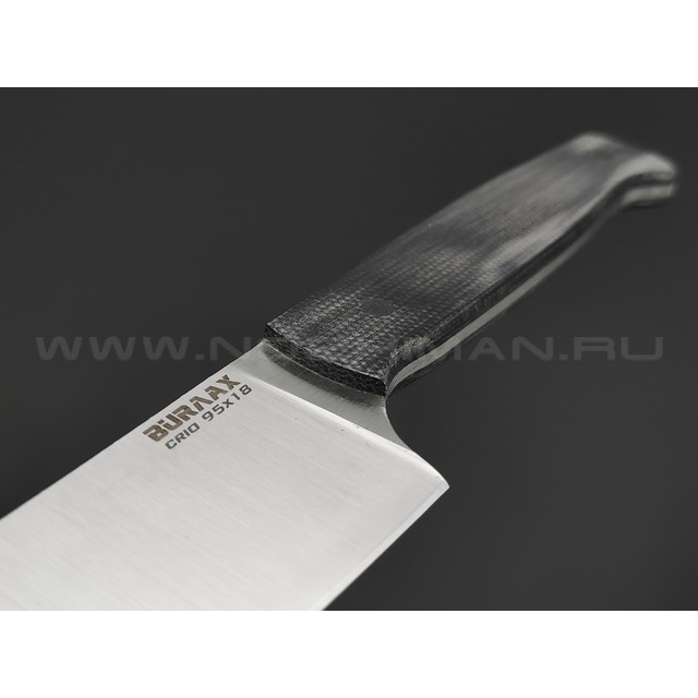 BRK кухонный нож Су-Шеф сталь 95Х18 satin, рукоять Micarta black, пины G10 black