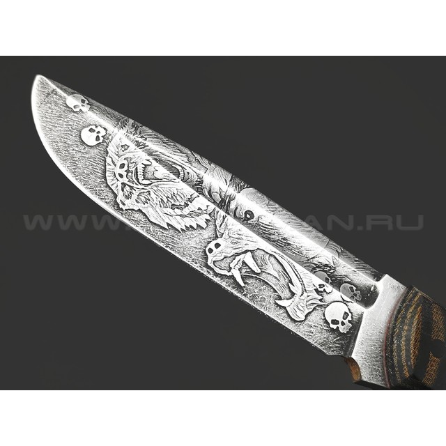 Волчий Век нож Ямской Custom сталь 95Х18 WA худ.травление, рукоять G10, микарта, пины карбон и медь