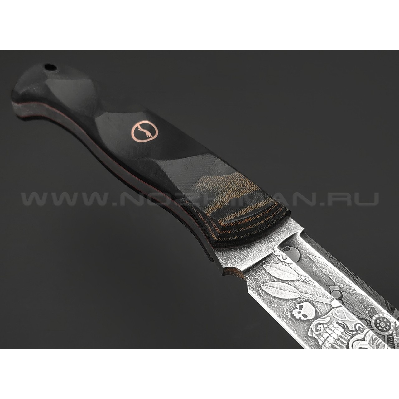 Волчий Век нож Ямской Custom сталь 95Х18 WA худ.травление, рукоять G10, микарта, пины карбон и медь