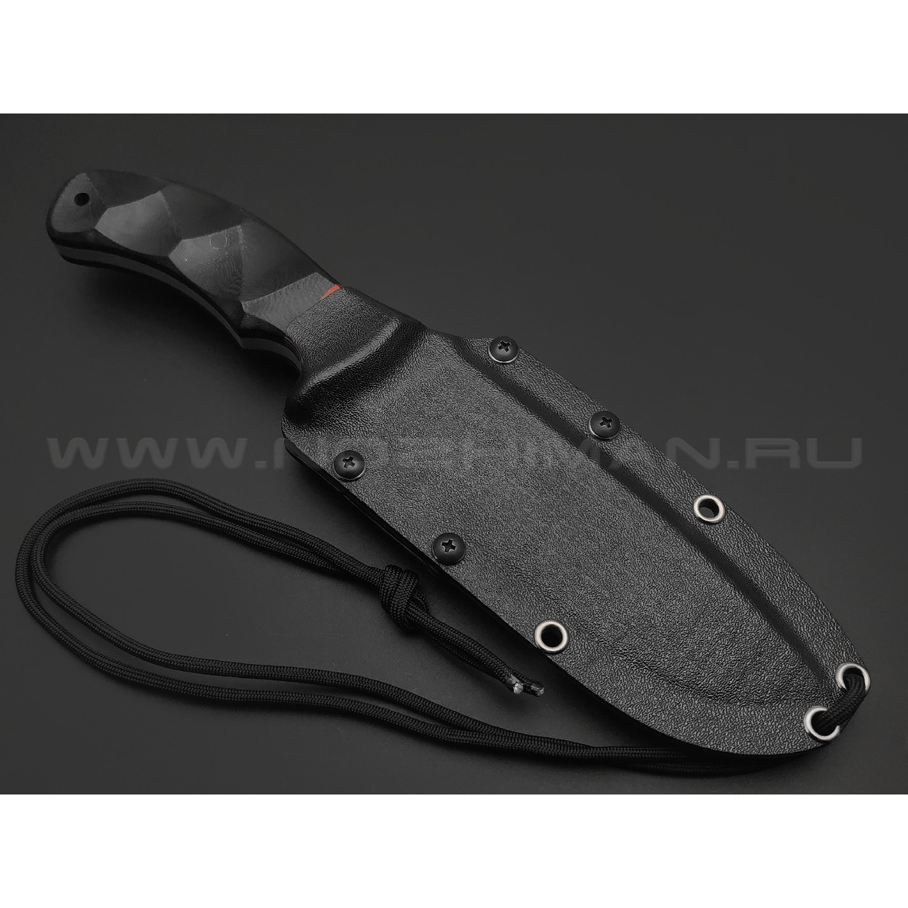 Волчий Век нож Команданте Custom сталь 95Х18 WA худ.травление Хаотик, рукоять G10 black & red, пины карбон