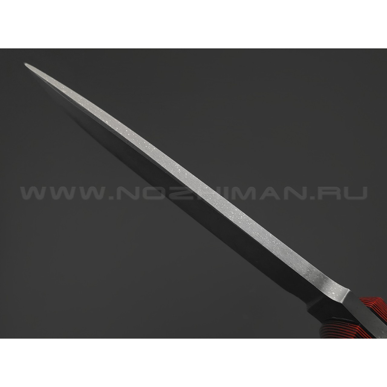 Волчий Век нож Команданте Custom сталь 95Х18 WA худ.травление Хаотик, рукоять G10 black & red, пины карбон