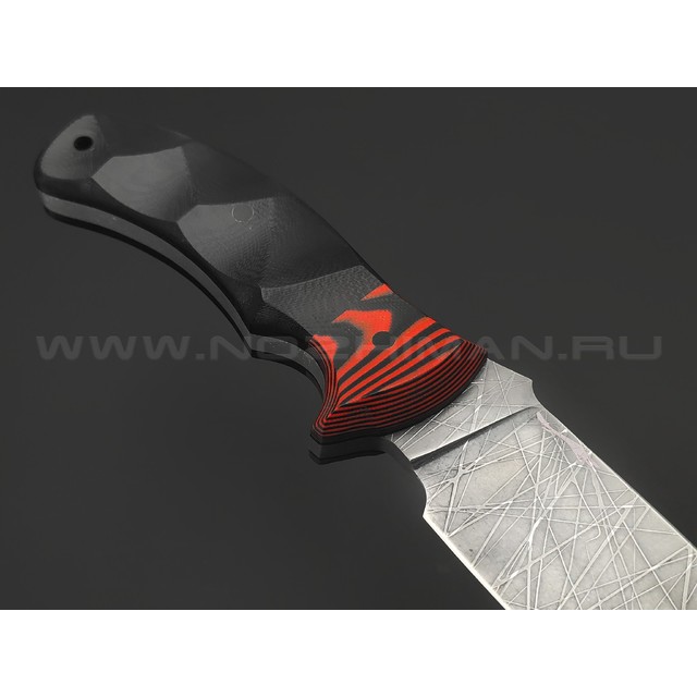 Волчий Век нож Команданте Custom сталь 95Х18 WA худ.травление Хаотик, рукоять G10 black & red, пины карбон