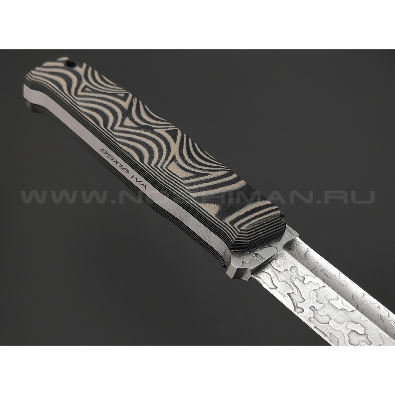 Волчий Век нож Wolfkniven Custom сталь 95Х18 WA худ.травление, рукоять G10 black & beage, пины карбон