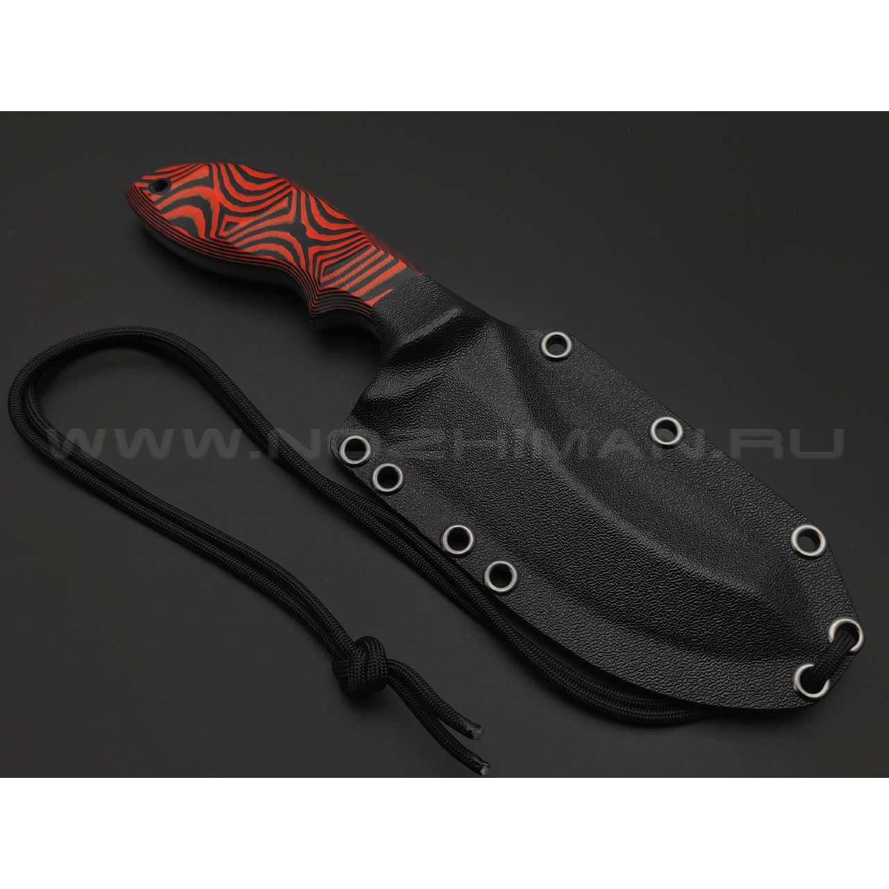 Волчий Век нож Кондрат 12 Custom сталь 95Х18 WA худ.травление Хаотик, рукоять G10 black & red, пины карбон