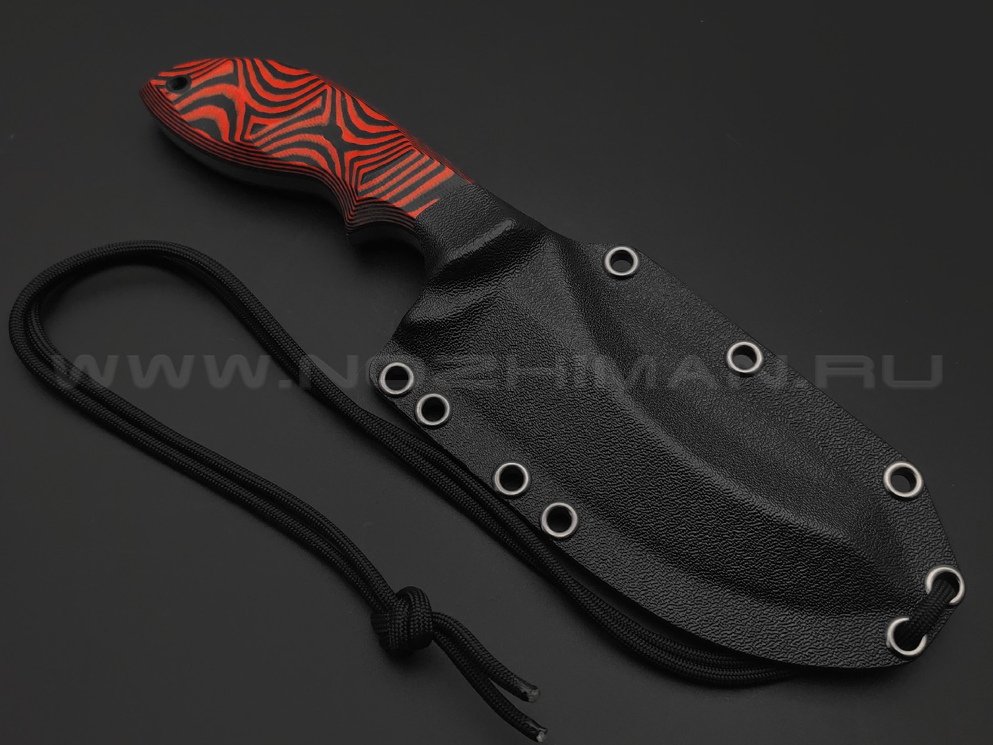 Волчий Век нож Кондрат 12 Custom сталь 95Х18 WA худ.травление Хаотик, рукоять G10 black & red, пины карбон