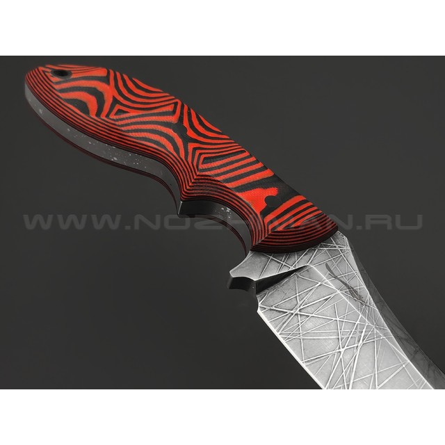 Волчий Век нож Кондрат 12 Custom сталь 95Х18 WA худ.травление Хаотик, рукоять G10 black & red, пины карбон