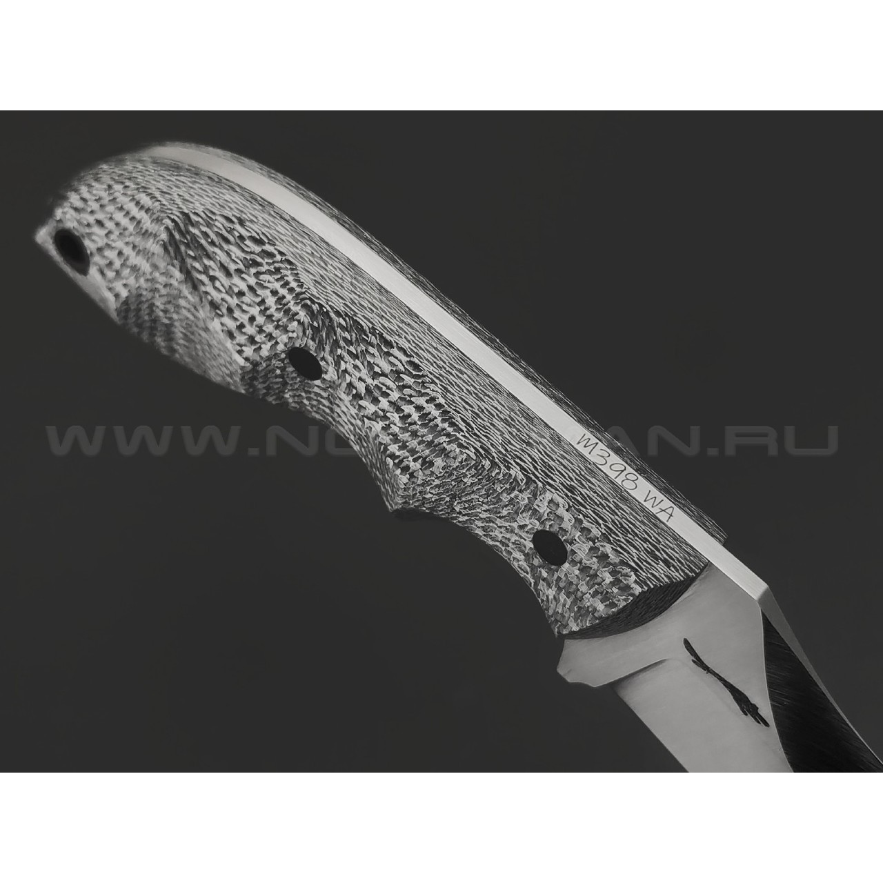 Волчий Век нож Кондрат 10 сталь M398 WA сатин, рукоять Silver Twill, пины карбон