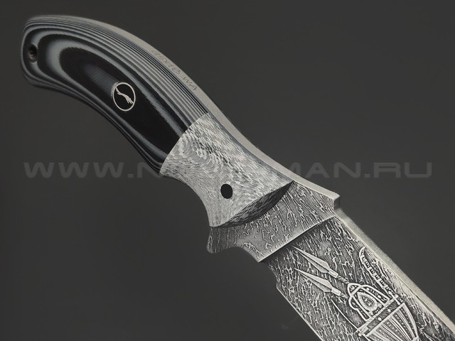 Волчий Век нож Команданте Tactical Custom сталь 95Х18 WA худ.травление, рукоять Silver twill, G10, пины карбон, мозаич.пин