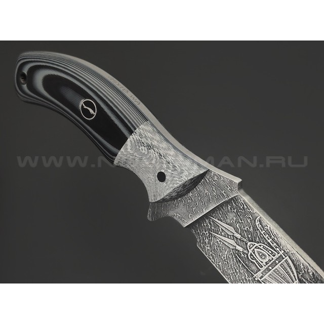 Волчий Век нож Команданте Tactical Custom сталь 95Х18 WA худ.травление, рукоять Silver twill, G10, пины карбон, мозаич.пин