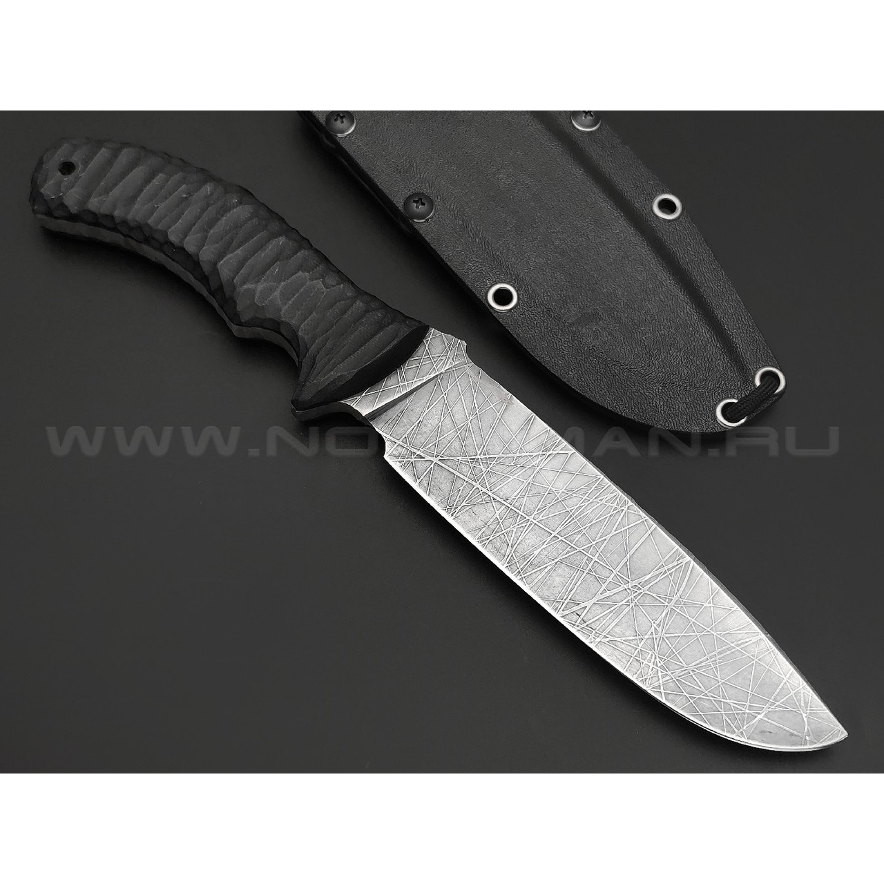 Волчий Век нож Команданте Custom сталь 95Х18 WA худ.травление Хаотик, рукоять G10 black, пины карбон