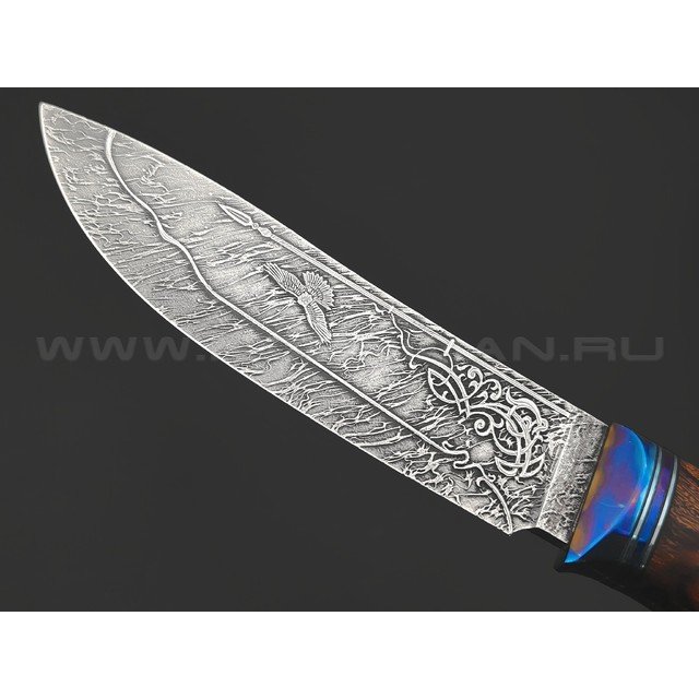Волчий Век нож Слон Custom сталь CPM S60V WA худ.травление, рукоять Айронвуд, титан, тимаскус, мозаичный пин