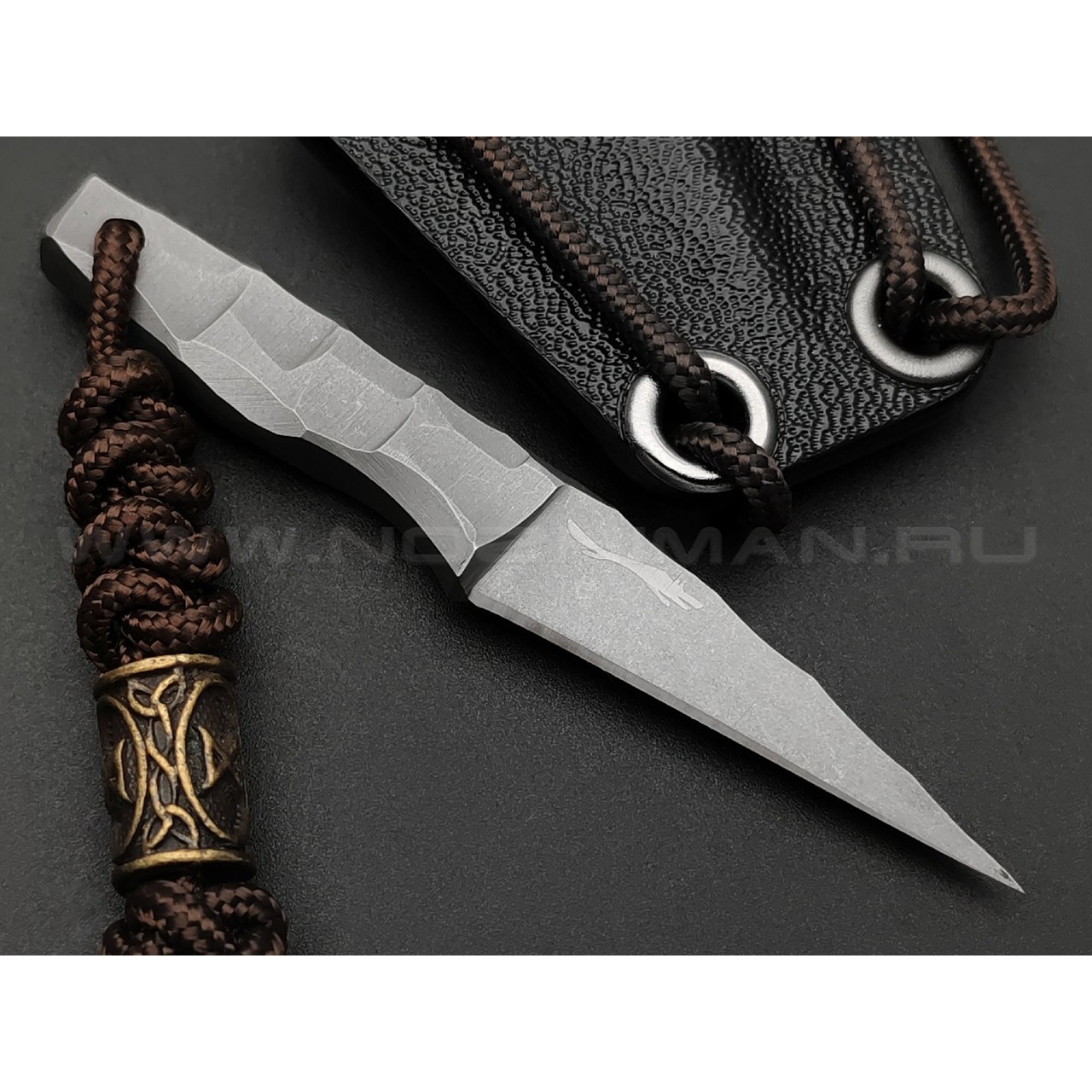 Волчий Век нож Мини Скелетник сталь 95Х18 WA стоунвош, рукоять Сталь, kydex black