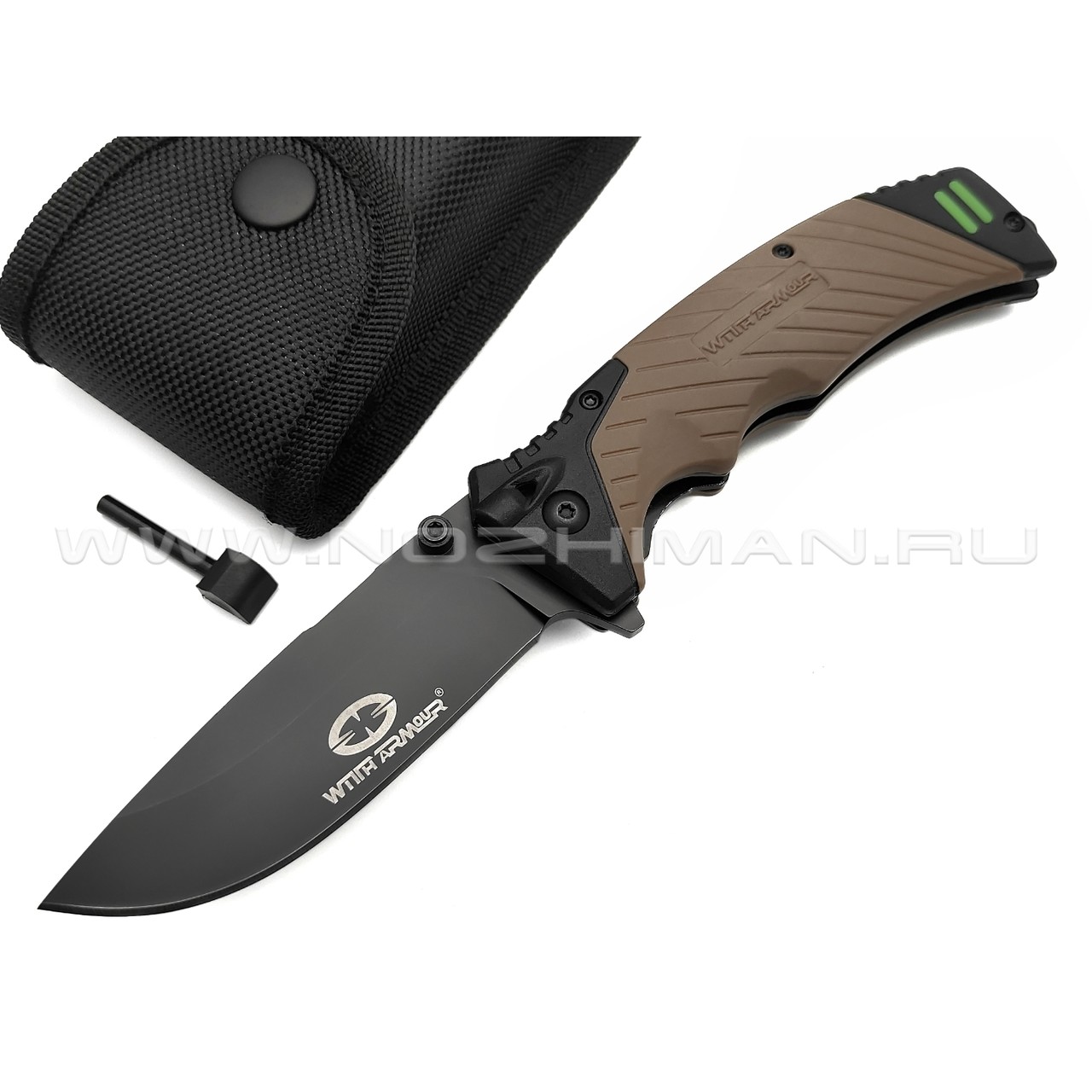WithArmour складной нож выживания Nightingale WA-031TN сталь 440C black, рукоять PP, TPR, огниво, свисток, стеклобой
