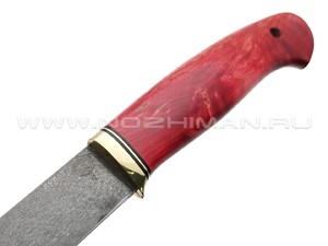 Товарищество Завьялова нож Филейный-М сталь Булат, рукоять Стаб. карельская береза красная, латунь