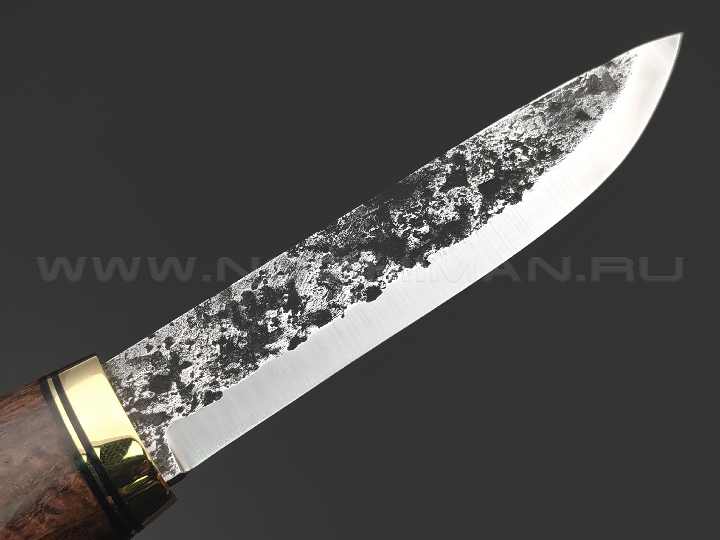 Товарищество Завьялова кованый нож Берси сталь K340, рукоять Стаб. карельская береза коричневая, латунь