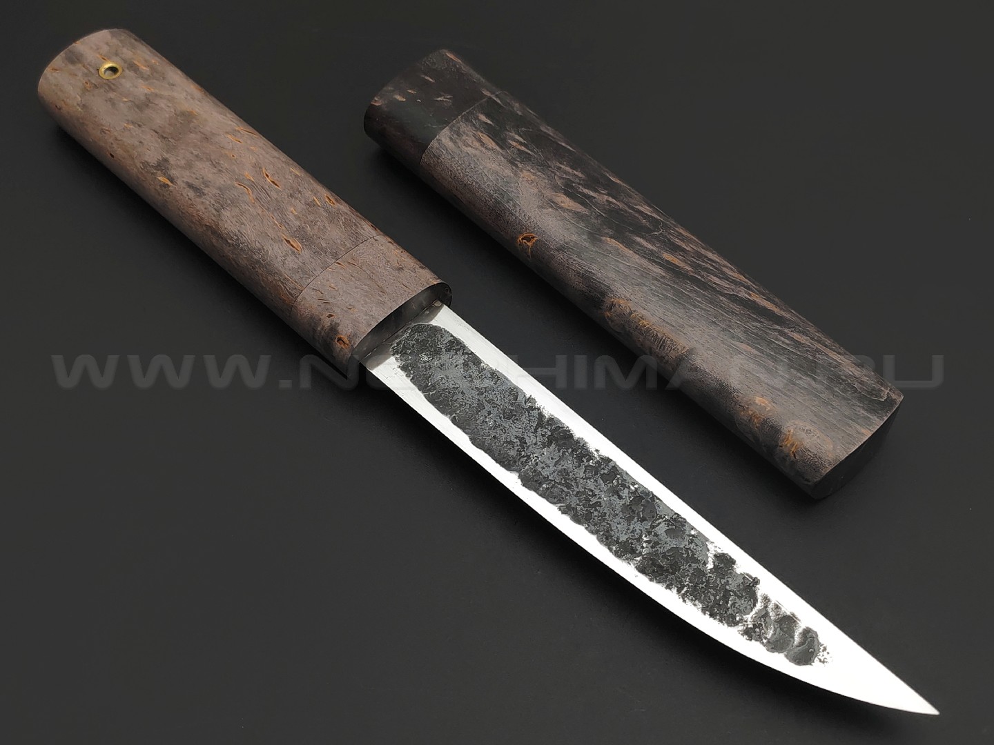 Товарищество Завьялова нож Якут-Б, сталь K340, рукоять Карельская береза коричневая, деревянные ножны